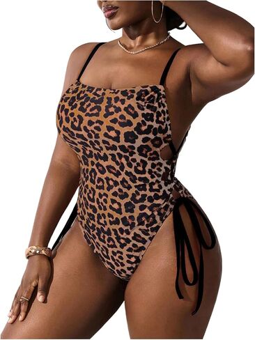 SHENHE Women's Plus Size Cheetah Print One Piece Swimsuit Tummy Control Lace Up Leopard Swimsuit in Kuwait