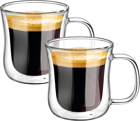 ecooe Double Walled Glass Coffee Mug 12 oz Latte Cappuccino Cups Set of 2, Clear Glass Coffee Cups with Handle, 350 ml Insulated Coffee Cup Borosilicate Heat Resistant Glass Mug Tea Cup in Saudi Arabia