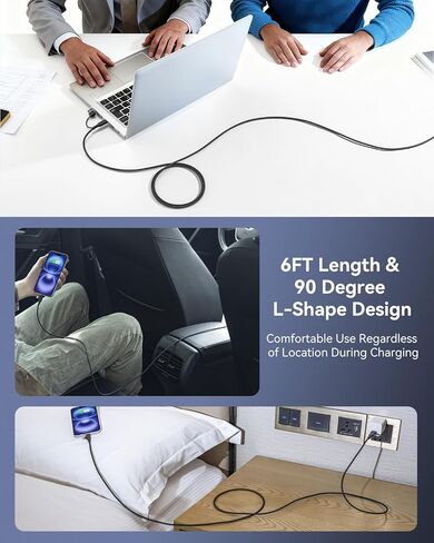 ASICEN 100W PD 2 في 2 كابل شحن متعدد، كابل USB C مجدول 6 أقدام إلى 90 درجة شحن سريع 5A مع USB A/C إلى C/L لسلسلة iPhone/MacBook/iPad/Galaxy/Switch 2، شواحن متعددة لجميع الأجهزة in Kuwait