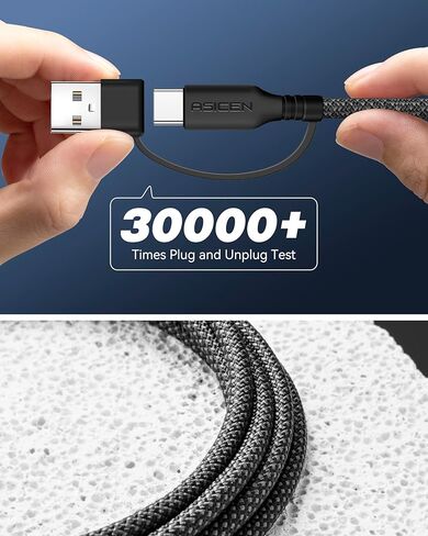 ASICEN 100W PD 2 في 2 كابل شحن متعدد، كابل USB C مجدول 6 أقدام إلى 90 درجة شحن سريع 5A مع USB A/C إلى C/L لسلسلة iPhone/MacBook/iPad/Galaxy/Switch 2، شواحن متعددة لجميع الأجهزة in Kuwait