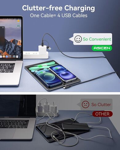 ASICEN 100W PD 2 في 2 كابل شحن متعدد، كابل USB C مجدول 6 أقدام إلى 90 درجة شحن سريع 5A مع USB A/C إلى C/L لسلسلة iPhone/MacBook/iPad/Galaxy/Switch 2، شواحن متعددة لجميع الأجهزة in Kuwait