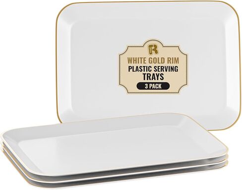 3 Pack Plastic Serving Trays for Party - Gold Serving Tray 8 x 11 Inch - Heavy Duty Dessert Trays for Food - Rectangular Party Serving Trays for Entertaining - Clear Cookie Platters in Kuwait