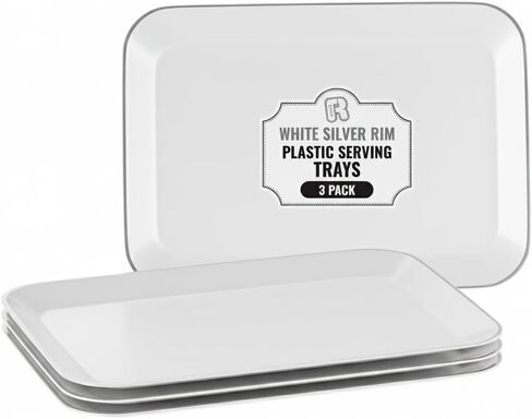 3 Pack Plastic Serving Trays for Party - Gold Serving Tray 8 x 11 Inch - Heavy Duty Dessert Trays for Food - Rectangular Party Serving Trays for Entertaining - Clear Cookie Platters in Kuwait