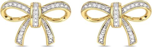 Cali Trove 1/20 ct Natural Diamond Ribbon Bow Earrings for Women | Bow Studs in 925 Sterling Silver and Gold Vermeil | Dainty accessories for Her | Silver Earrings for Women | Gifts for Her in Saudi Arabia