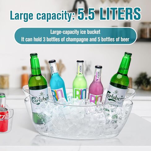 Ice Buckets for Parties, 2 PCS Ice Bucket for Cocktail Bar, 5.5L Drink Buckets for Parties, Wine Cooler, Champagne, Cocktails, Beer Chiller with 2 Ices Bucket Scoop(Clear) in Saudi Arabia