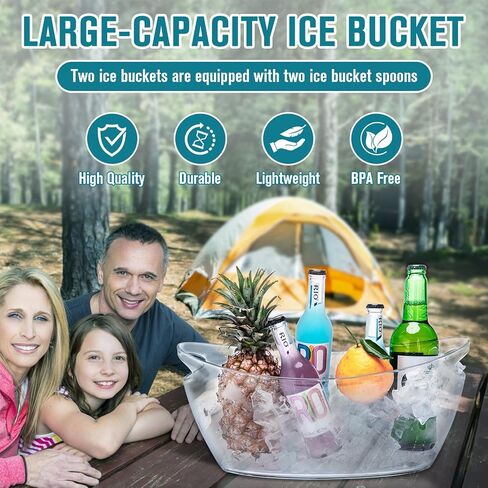 Ice Buckets for Parties, 2 PCS Ice Bucket for Cocktail Bar, 5.5L Drink Buckets for Parties, Wine Cooler, Champagne, Cocktails, Beer Chiller with 2 Ices Bucket Scoop(Clear) in Saudi Arabia