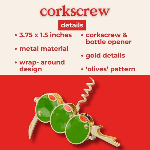ban.do Novelty Martini Olive Corkscrew and Bottle Opener, Aesthetic Barware and Cocktail Tools (Olives) in Saudi Arabia