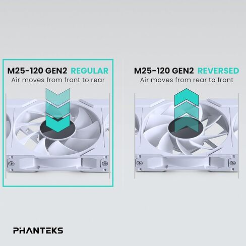 Phanteks M25-120 Gen2, 120mm ARGB High Performance Cooling Fans, Daisy-Chain Unified Fan Frame, Infinity Mirror hub, Single Cable Connection, White in Saudi Arabia