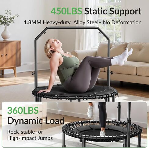 ترامبولين ريبوندر من بي كان للبالغين، ترامبولين للياقة البدنية مع حبل مطاطي، مقبض إسفنجي قابل للتعديل على شكل حرف U، ثابت وهادئ، للتمرين الداخلي والخارجي - أسود in Kuwait