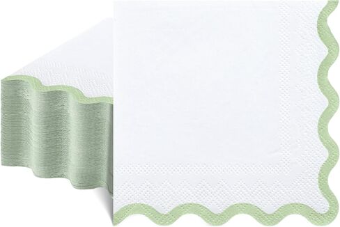 NatNarr 80 قطعة من مناديل الكوكتيل، 3 طبقات من المناديل ذات الصدفي الأخضر المريمية للاستعمال مرة واحدة ومنديل الحلوى والمشروبات منديل ورقي لطيف لحفلات الزفاف، وحفلات استقبال المولود الجديد، وأعياد الميلاد، مقاس 12.7 × 12.7 سم in Kuwait