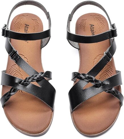 Ataiwee Women's Flat Slide Sandals - Comfortable Slip-On with Ankle Strap,Casual Open Toe Design,Hook-and-Loop Closure Summer Sandals. in Saudi Arabia