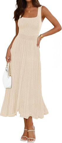 MEROKEETY Women's Summer Casual Midi Dress 2026 Square Neck Sleeveless Pleated A Line Business Work Vacation Cocktail Dresses in Saudi Arabia