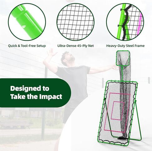 Volleyball Rebounder Net 7x4 FT, Adjustable Volleyball Training Equipment for Backyard Outdoor Solo Practice, Heavy-Duty 45-Layer Net with Ground Stakes & Target Belt in Saudi Arabia