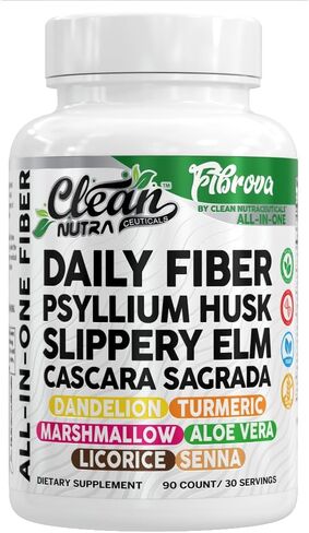 Fiber Supplement Capsules Slippery Elm Psyllium Husk Cascara Sagrada Dandelion Root Turmeric Supplement Aloe Vera Licorice Senna Marshmallow Root Digestive Health Cleanse 90 Pills by Clean Nutra in Saudi Arabia