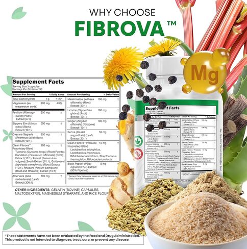 Fiber Supplement Capsules Slippery Elm Psyllium Husk Cascara Sagrada Dandelion Root Turmeric Supplement Aloe Vera Licorice Senna Marshmallow Root Digestive Health Cleanse 90 Pills by Clean Nutra in Saudi Arabia