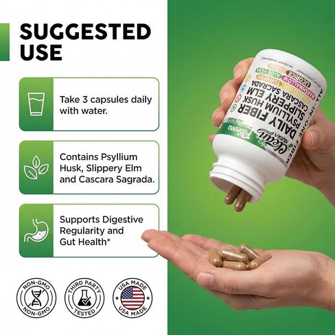 Fiber Supplement Capsules Slippery Elm Psyllium Husk Cascara Sagrada Dandelion Root Turmeric Supplement Aloe Vera Licorice Senna Marshmallow Root Digestive Health Cleanse 90 Pills by Clean Nutra in Saudi Arabia