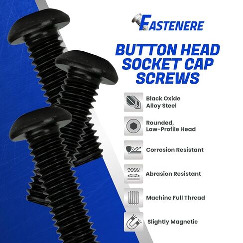Fastenere Button Head Socket Cap Screws - 7/16-14 x 1" (10-Pcs) Alloy Steel, Fully Threaded, Fine Black Oxide Finish, Corrosion-Resistant, Machine Thread, Easy to Install w/Allen Hex Drive in Saudi Arabia