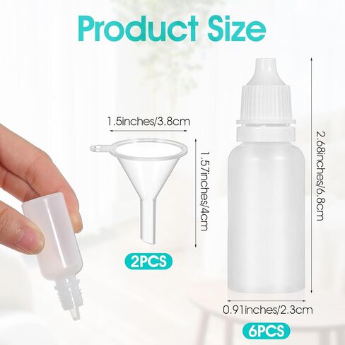 6 PCS 15ml (0.5oz) Small Plastic Dropper Bottles with 2 Funnel, Squeezable Empty Eye Liquid Dropper Sample Portable Travel Containers with Childproof Cap Plug for Essential Oil Serums in Saudi Arabia