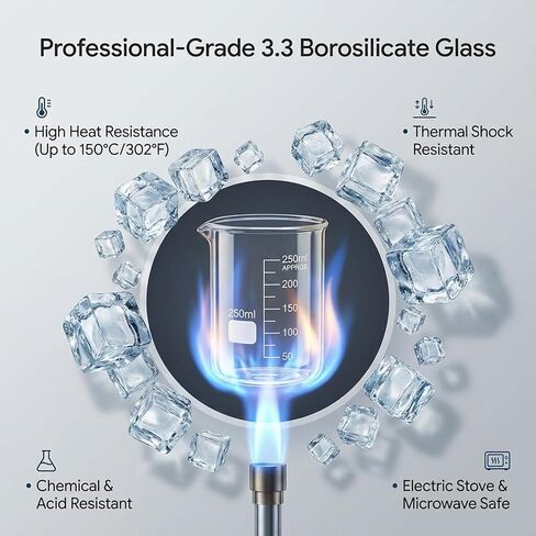 3-Piece Borosilicate Glass Beaker Set (50ml, 100ml, 250ml) - Graduated Lab Glassware for Science Experiments, Chemistry, DIY Skincare, Perfume & Candle Making - High Heat Resistant Lab Beakers in Kuwait