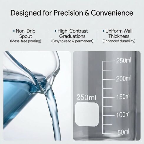 3-Piece Borosilicate Glass Beaker Set (50ml, 100ml, 250ml) - Graduated Lab Glassware for Science Experiments, Chemistry, DIY Skincare, Perfume & Candle Making - High Heat Resistant Lab Beakers in Kuwait