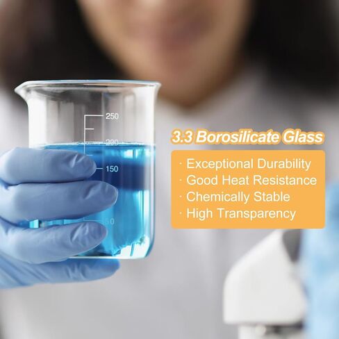 3-Piece Borosilicate Glass Beaker Set (50ml, 100ml, 250ml) - Graduated Lab Glassware for Science Experiments, Chemistry, DIY Skincare, Perfume & Candle Making - High Heat Resistant Lab Beakers in Kuwait