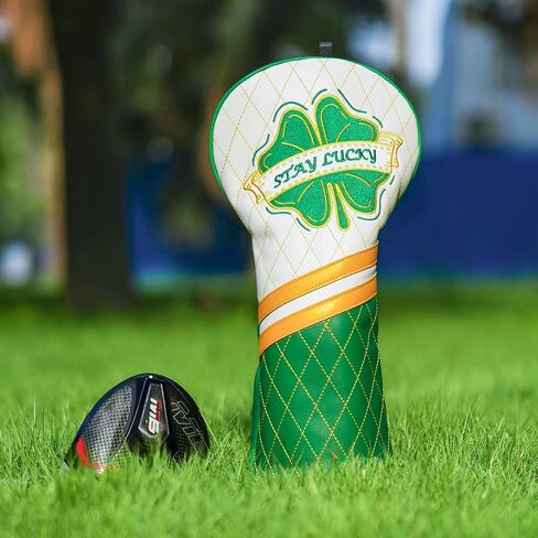 غطاء رأس نادي الجولف Clover Driver غطاء رأس Lucky Golf Head غطاء رأس سائق الجولف من الجلد الفاخر، تصميم البرسيم الأخضر غطاء نادي Stay Lucky Club in Saudi Arabia