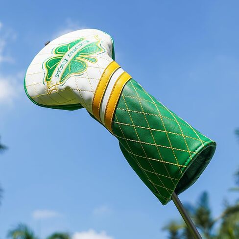 غطاء رأس نادي الجولف Clover Driver غطاء رأس Lucky Golf Head غطاء رأس سائق الجولف من الجلد الفاخر، تصميم البرسيم الأخضر غطاء نادي Stay Lucky Club in Saudi Arabia