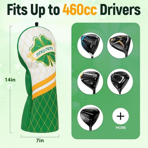 غطاء رأس نادي الجولف Clover Driver غطاء رأس Lucky Golf Head غطاء رأس سائق الجولف من الجلد الفاخر، تصميم البرسيم الأخضر غطاء نادي Stay Lucky Club in Saudi Arabia