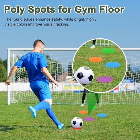 Spot Markers for Agility Dot, Non-Slip Poly Spots Floor Dots Flat Field Soccer Training Equipment 9 in & 18 Pcs & Multicolor -Fitting for (Gym/Sports/Training/PE Games/Dance) in Saudi Arabia
