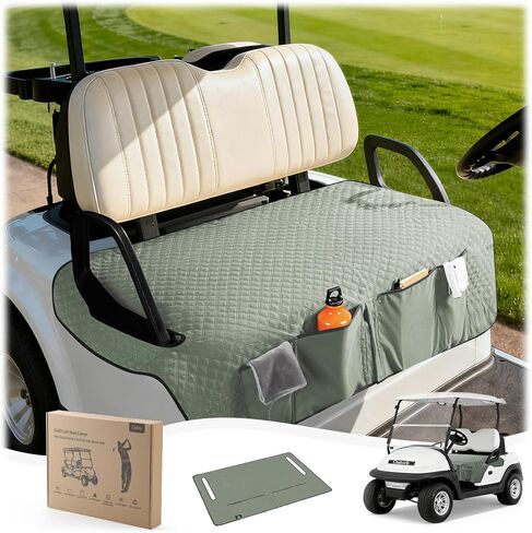 Golf Cart Seat Covers,Golf Cart Seat Towel Blanket with 4 Front Pockets & Nonskid Bottom Fits for Club Car and More 2 Person Seats Golf Carts (Silver Green, Club Car) in Saudi Arabia