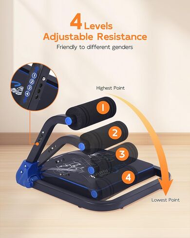 Ab Machine, Core & Sit Up Exercise Equipment for Home Gym, Ab Workout Equipment for Stomach Workout, Resistance Bands, 4 Resistance Levels, Adjustable, Automatic Rebound, Ab Trainer Machine in Saudi Arabia