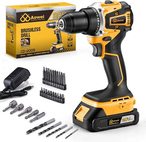 Cordless Drill Set/Driver, 20V Electric Power Drill With Battery And Charger, 40N Torque, 20+1 Settings, 2 Batteries,3/8-Inch Keyless Chuck, Driver Bits Kit, LED Light in Kuwait