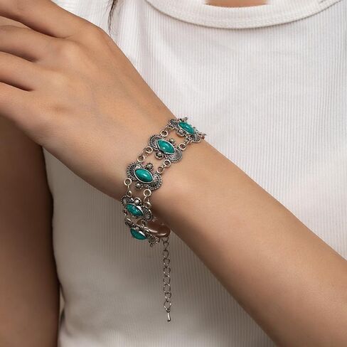 Western Turquoise Bracelet for Women Vintage Turquoise Link Statement Bracelet Red Boho Style Metal Cuff Bracelets Fashion Western Bohemian Jewelry Accessorie in Saudi Arabia