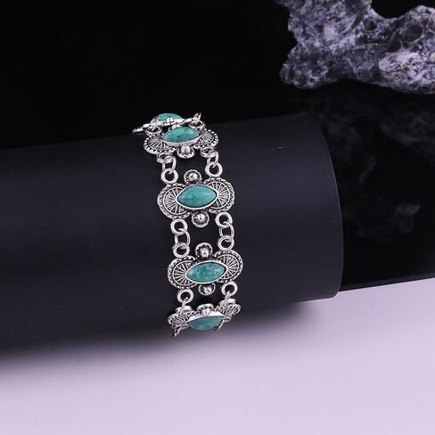 Western Turquoise Bracelet for Women Vintage Turquoise Link Statement Bracelet Red Boho Style Metal Cuff Bracelets Fashion Western Bohemian Jewelry Accessorie in Saudi Arabia
