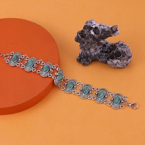 Western Turquoise Bracelet for Women Vintage Turquoise Link Statement Bracelet Red Boho Style Metal Cuff Bracelets Fashion Western Bohemian Jewelry Accessorie in Saudi Arabia