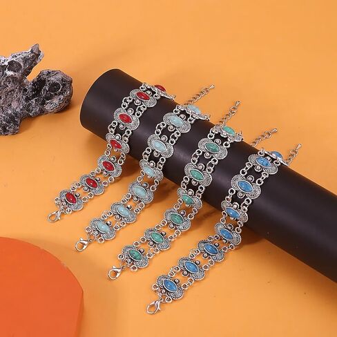 Western Turquoise Bracelet for Women Vintage Turquoise Link Statement Bracelet Red Boho Style Metal Cuff Bracelets Fashion Western Bohemian Jewelry Accessorie in Saudi Arabia