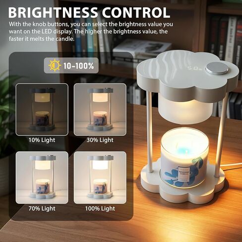 Xuoity Cloud Candle Warmer Lamp مع باهتة، مؤقت 0-6 ساعات، ظل زجاجي مع نقل الضوء، ديكور منزلي أنيق، هدية الترحيب بالمنزل، سخان شموع معطرة، هدية للأم، عاجي in Kuwait