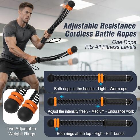 Adjustable Ropeless Battle Ropes, Weighted Cordless Battle Ropes for Home Gym, Quiet Non-Slip Exercise Ropes for Home Workout, Portable Battle Rope for HIIT Strength & Low-Impact Cardio in Saudi Arabia