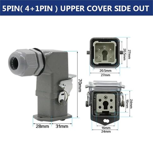 Heavy Duty Connector 5core (4+1) 10A Rectangular Aviation Male Female Industrial Top and Side Line 1Pcs(Cable Joint Connect) in Saudi Arabia