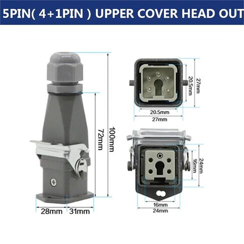 Heavy Duty Connector 5core (4+1) 10A Rectangular Aviation Male Female Industrial Top and Side Line 1Pcs(Cable Joint Connect) in Saudi Arabia