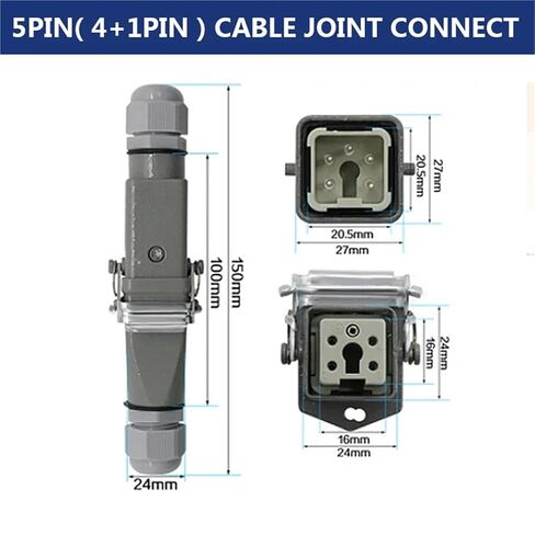 Heavy Duty Connector 5core (4+1) 10A Rectangular Aviation Male Female Industrial Top and Side Line 1Pcs(Cable Joint Connect) in Saudi Arabia