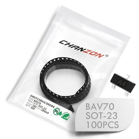 (عبوة من 100 قطعة) Chanzon BAV70 SMD صمامات ثنائية سريعة التبديل للإشارة الصغيرة عالية السرعة 200 مللي أمبير 70 فولت SOT-23 (SOT-23-3) 200 مللي أمبير 70 فولت (علامة A4) in Saudi Arabia