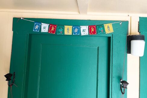 Buddha of Compassion Tibetan Prayer Flags Om Mani Padme Hum Set of 10 Five Tibetan Traditional Colors which are Yellow, Green, red, White and Blue. Each Color Represents an Element. in Saudi Arabia