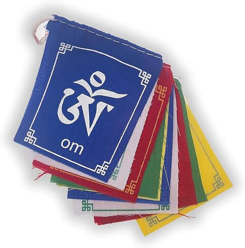 Buddha of Compassion Tibetan Prayer Flags Om Mani Padme Hum Set of 10 Five Tibetan Traditional Colors which are Yellow, Green, red, White and Blue. Each Color Represents an Element. in Saudi Arabia