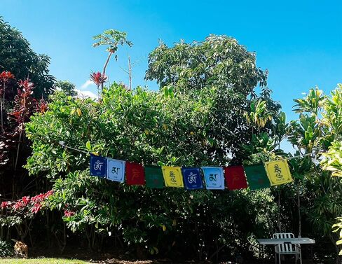 Buddha of Compassion Tibetan Prayer Flags Om Mani Padme Hum Set of 10 Five Tibetan Traditional Colors which are Yellow, Green, red, White and Blue. Each Color Represents an Element. in Saudi Arabia