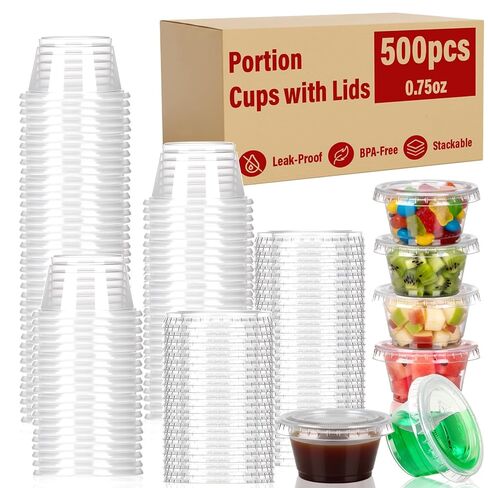 FoldTier 500 Sets Condiment Containers with Lids 0.75 oz Plastic Portion Cups Small Disposable Plastic Container for Meal Prep, Souffle, Salad Dressing, Condiment & Dipping Sauce Cups for Lunch Party in Saudi Arabia
