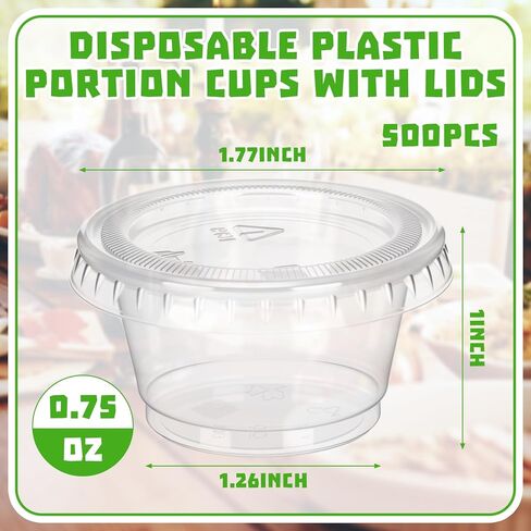 FoldTier 500 Sets Condiment Containers with Lids 0.75 oz Plastic Portion Cups Small Disposable Plastic Container for Meal Prep, Souffle, Salad Dressing, Condiment & Dipping Sauce Cups for Lunch Party in Saudi Arabia