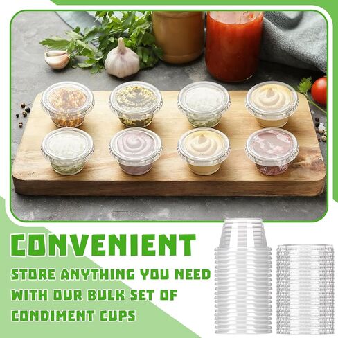 FoldTier 500 Sets Condiment Containers with Lids 0.75 oz Plastic Portion Cups Small Disposable Plastic Container for Meal Prep, Souffle, Salad Dressing, Condiment & Dipping Sauce Cups for Lunch Party in Saudi Arabia