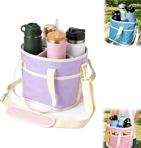 حقيبة مشروبات بحجم عائلي مكونة من 4 حجرات، حامل أكواب معزول متعدد مع حزام قابل للتعديل، حامل مشروبات قابل لإعادة الاستخدام مانع للانسكاب للمشي لمسافات طويلة والمشي والرياضة والنزهات العائلية واليومية in Kuwait