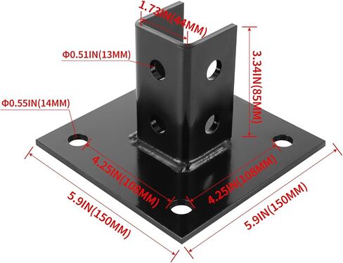 Skelang Post Base, 4 Holes Square Post Bracket, Strut Base Mount for 1-5/8" Single Strut Channel, Black, Pack of 2 in Saudi Arabia
